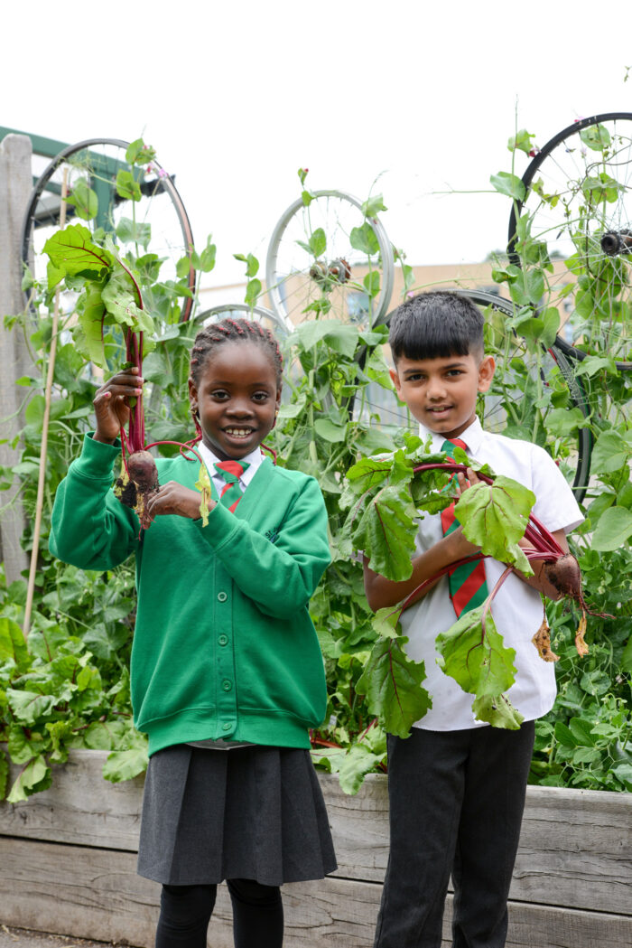 One Planet Cardiff School children at St John Lloyd RC Primary School Rumney have a class in the school Edible Garden