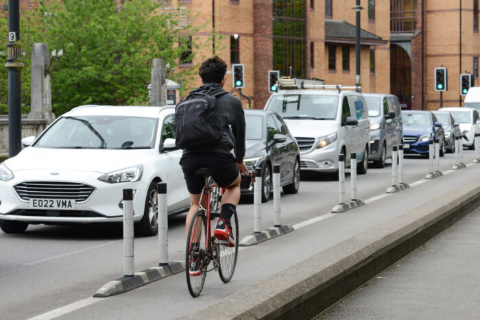 Cyclist in a new cycle lane